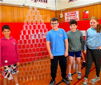 Students worked together to build a 79” cup tower. thumbnail266577